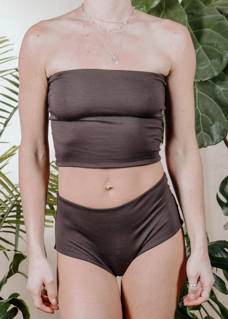 STRAPLESS CROP TOP - COCOA